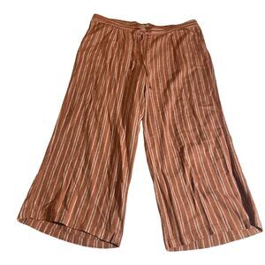 PerSe Pants Women's 1X Rust Orange Striped Wide Leg Linen Blend Cropped Ankle